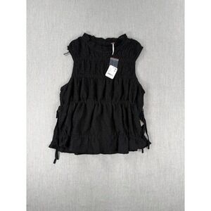 Free People Cinch Me Top Black Smocked Lace Sleeveless Blouse OB2195733